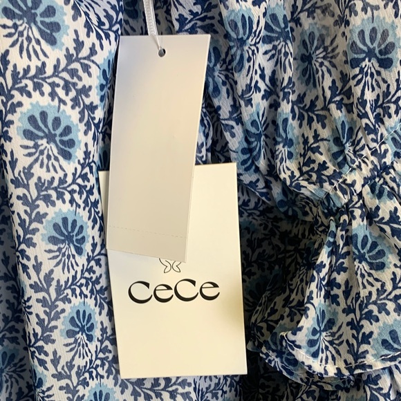 CeCe Ruffled Blue Patterned Blouse - Picture 3 of 6